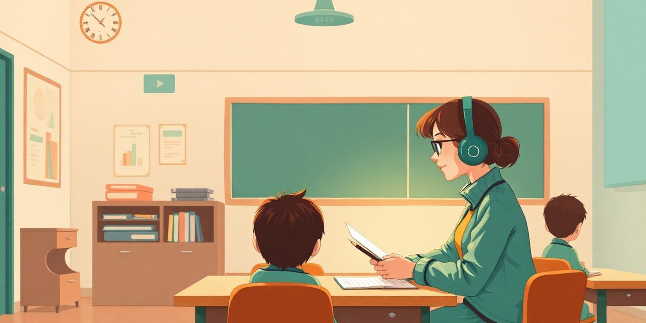 Illustration : une classe apaisée avec un minuteur visuel et une enseignante bienveillante.