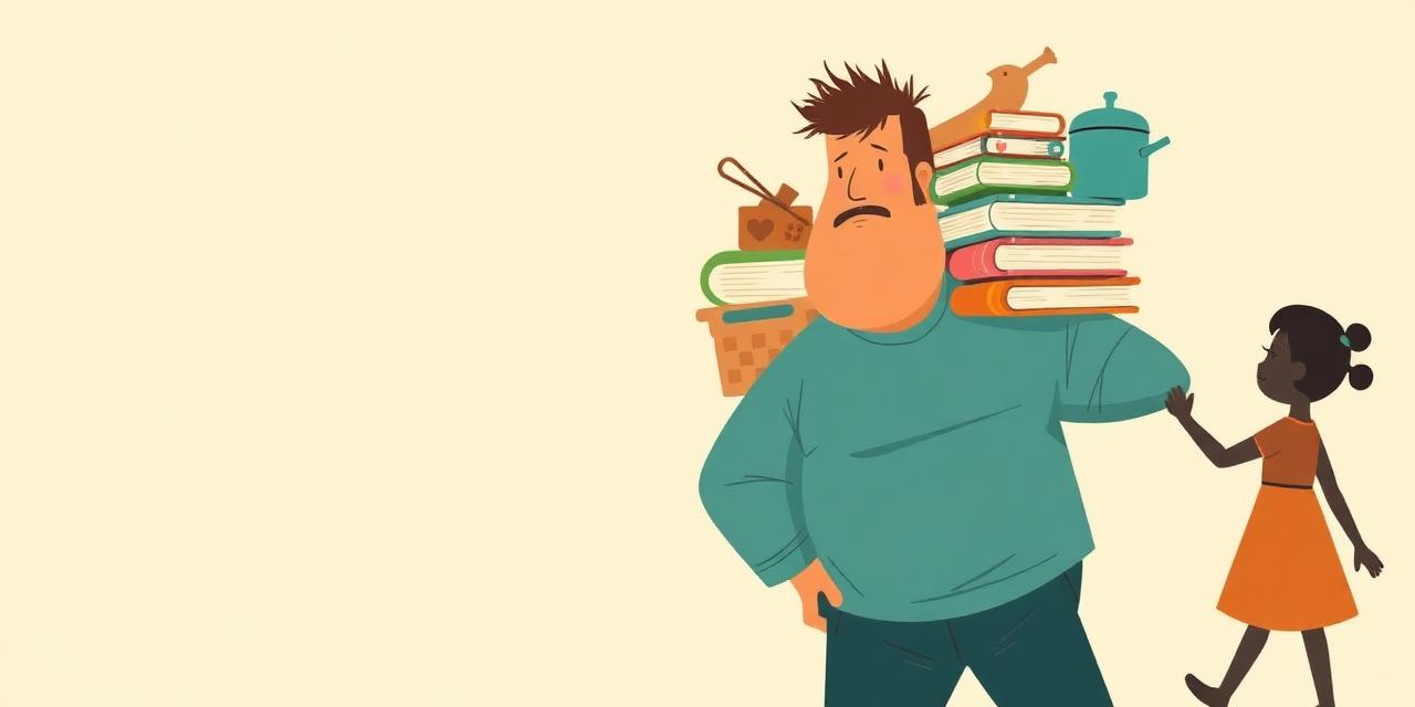 Illustration : un parent portant en équilibre une pile d'objets du quotidien.