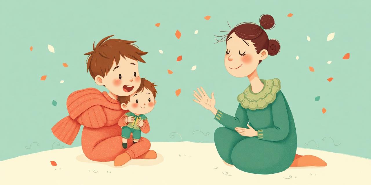 Illustration : un parent et deux enfants célébrant un petit progrès sous des confettis en pétales.