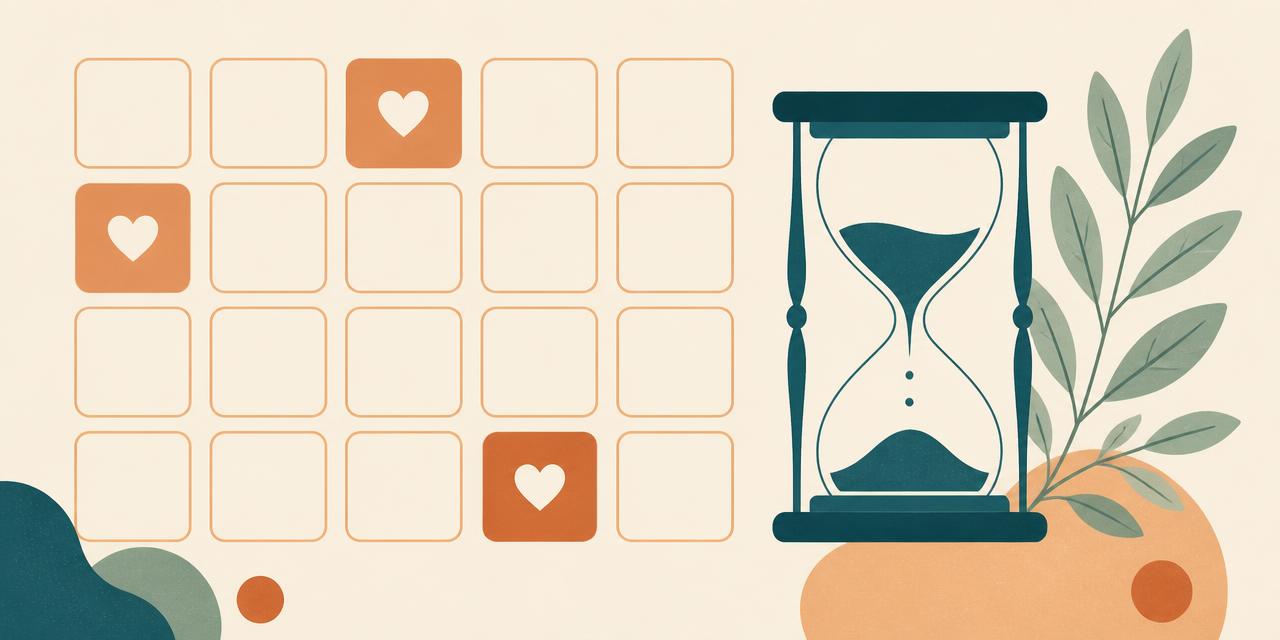 Illustration : une grille de calendrier aux cases marquées d'un cœur, à côté d'un sablier.